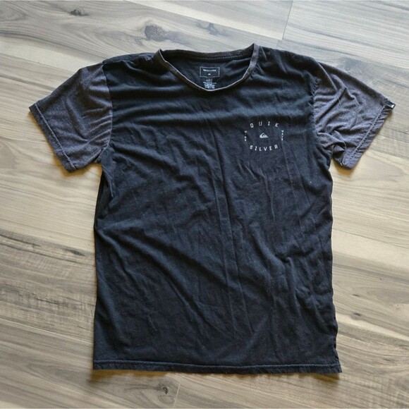 Quiksilver Men’s T-Shirt Black Colorblock Mtn-Wave Logo Surf Skate Tee Size L - Picture 5 of 5